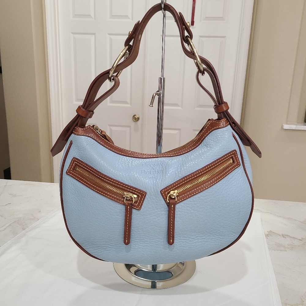 Dooney & Bourke Pebble Grain Leather Crescent Hobo Shoulder Bag Blue